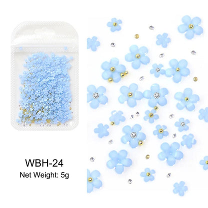White Acrylic Flower Nail Art Decorations Mixed Size Rhinestones Red Blue Gem Manicure Tools Accessories DIY Nails Design 5g