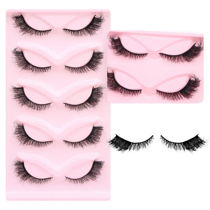 DINGSEN 5 Pairs Cat Eyelashes Fluffy Cat Lashes Fake Eyelash Wispy Natural Look long Mink Eyelashes Strip Lashes Cat Eye Lashes