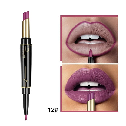 1pcs Matte Lip Liner & Lipstick 2 in 1 Double Ended Waterproof Long Lasting Non-Fading Smooth Velvet Nude Makeup Tool for Women