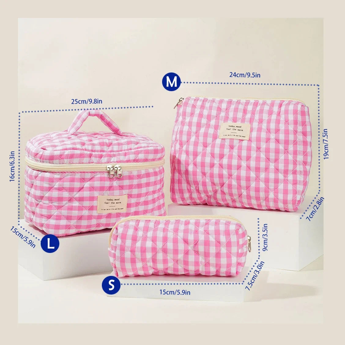 1pcs Cute Quilted Cotton Makeup Bag Women Zipper Cosmetic Organizer Cloth Handbag Box Shape Portable Toiletry Case for Girls
