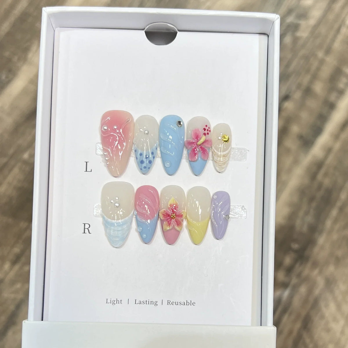 10pcs French Almond Press on Nails Flower False Nails Wearable Stick-on Nails Fake Nail Uñas Postizas Mujer Накладные Ногти 네일팁
