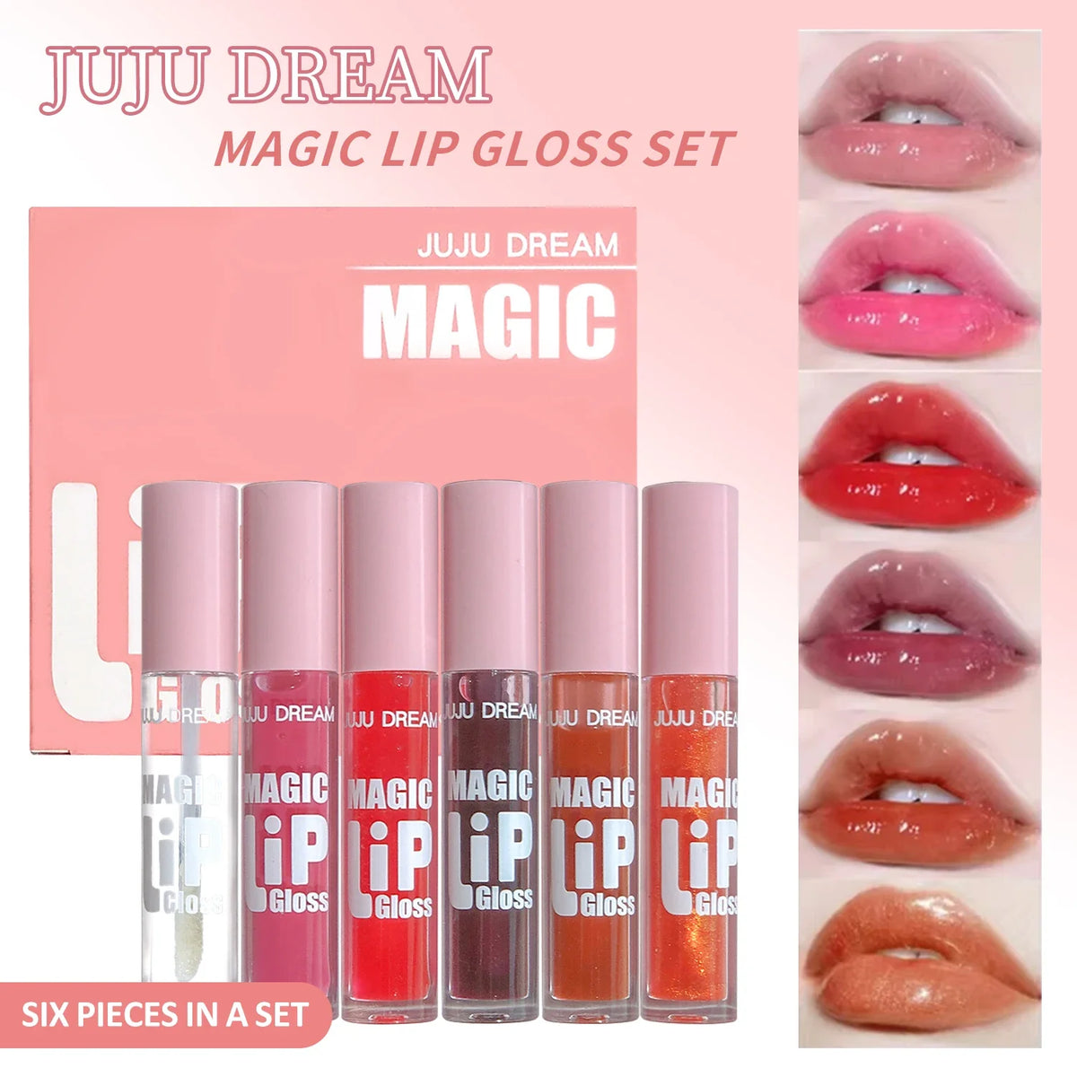 6 pcs Fine Sparkling Lip gloss set - Easy to color, non-stick，non-fading, moisturizing & shiny lip gloss set, a gift for ladies