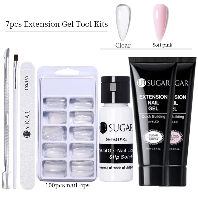 UR SUGAR 15ml Extension Gel Nail Polish Bright Nude White Clear Semi Permanent UV Hard Gel Nails Finger Prolong Gel Varnish Set