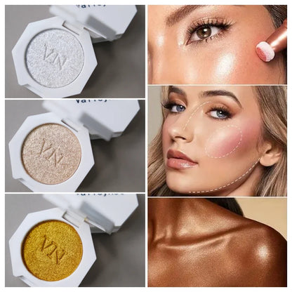 3 Color Highlighter Shimmer Waterproof Long-lasting Champagne Color Highlighter Powder Texture Brightening Facial Contours