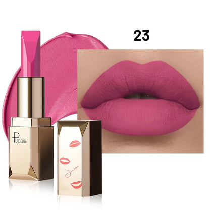Matte velvet matte lipstick - smooth and light. High pigment, long-term wear, non-drying formula. Long-lasting stain resistance,