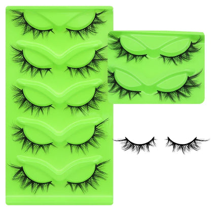 DINGSEN 5 Pairs Cat Eyelashes Fluffy Cat Lashes Fake Eyelash Wispy Natural Look long Mink Eyelashes Strip Lashes Cat Eye Lashes