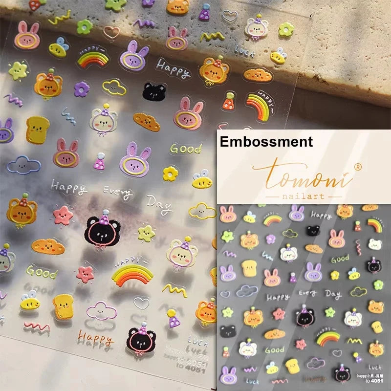 1pcs 5D Japanese Kawaii Bear Nail Art Stickers Brown Cartoon Animals Self-Adhesive Nail Decoration Decals DIY Slider Accessories