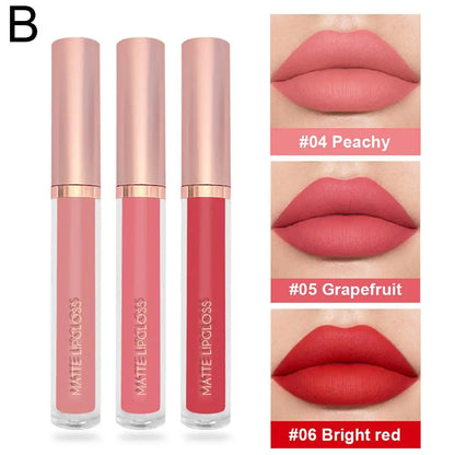 3pcs/set Nude Lip Gloss Matte Velvet Lipstick Waterproof Long-lasting Liquid Lipstick Women Moist Lip Tint Non-Stick