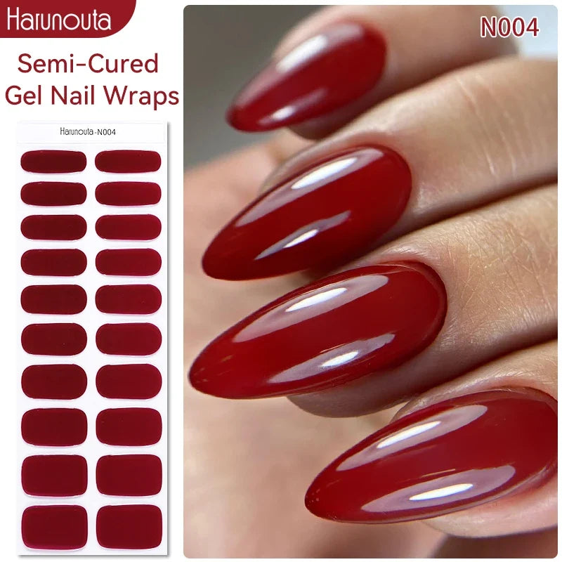 20Tips Gradient French Semi-cured Gel Nail Sticker UV Lamp Needed Full Cover Nail Gel Polish Wraps Manicure Press on Nails Decal