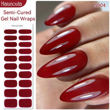 20Tips Gradient French Semi-cured Gel Nail Sticker UV Lamp Needed Full Cover Nail Gel Polish Wraps Manicure Press on Nails Decal