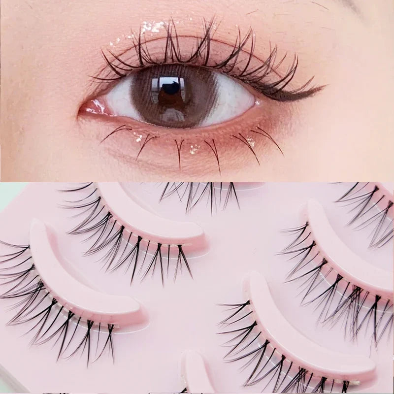 DINGSEN Fake Eyelash Anime Lashes 5 Pairs Little Devil Eyelashes Natural Daily Makeup Manga Eyelashes Clear Band Eyelashes
