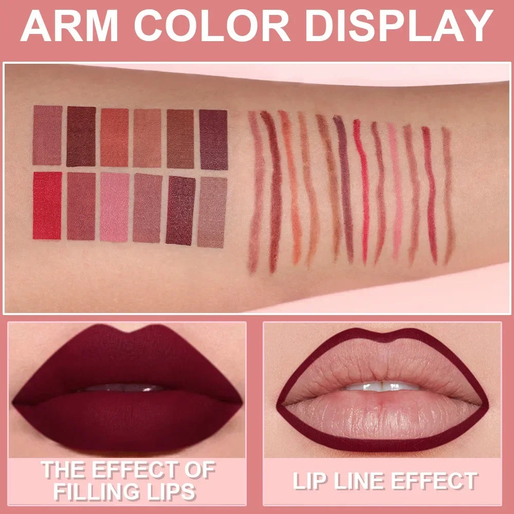 6pcs Matte Lip Liner Set Nude Brown Smooth Rose Red Pigmented Long Lasting Rotatable Lipstick Pencil Kit for Smooth Finish