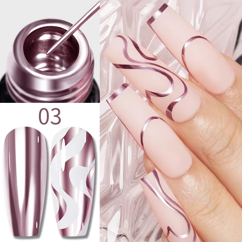 5ML Gold Silver Metallic Liner Paint Gel Polish Chrome Mirror Metal Effect Super Bright French UV LED Semi Permanent Nail Gel
