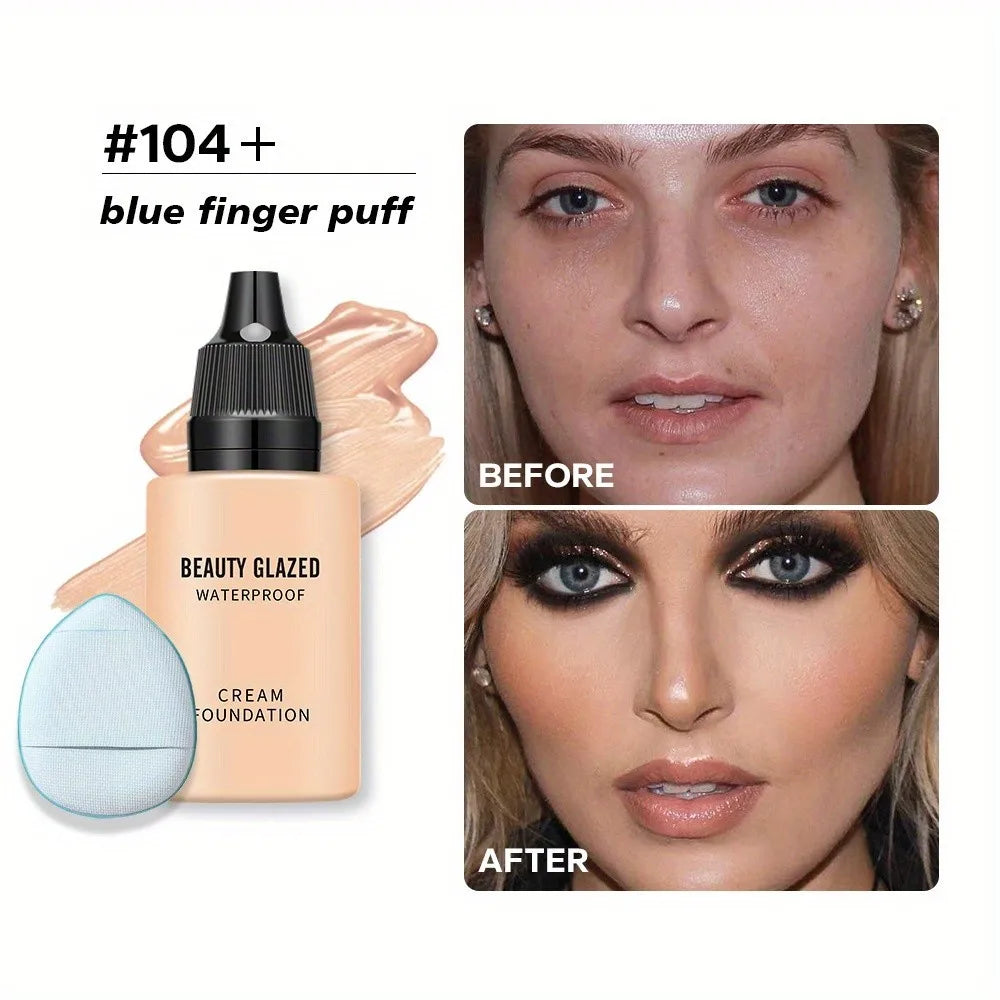 2024 New Foundation +Puff set Liquid Matte Full Coverage Foundation Waterproof Matte Natural Foundation With Blue Thumb Puff