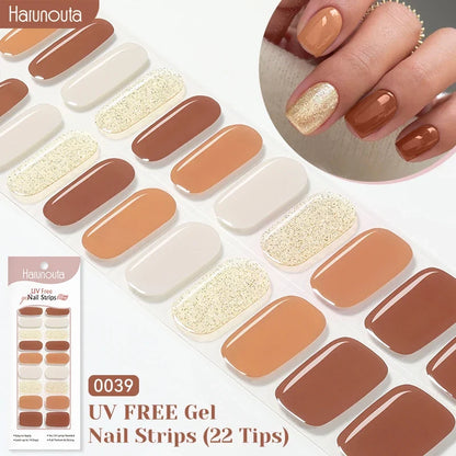 22strips UV Free Nail Gel Strips Loving Heart Gel Polish Nail Sticker Curing-free Adhesive Stickers for Nails Long Lasting Wrap