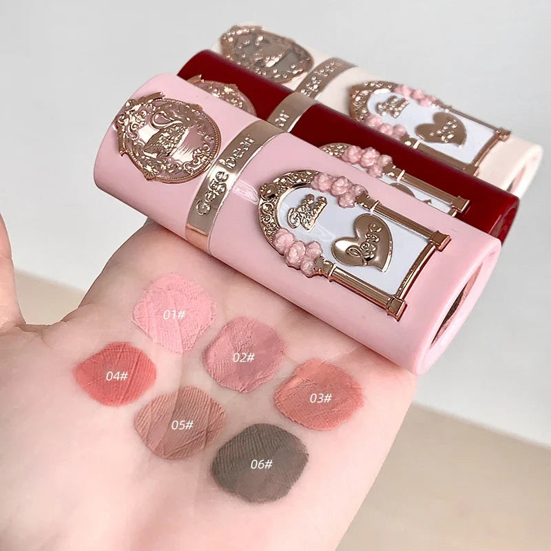 Gege bear Strawberry Cupid Pink Pop Set Velvet Matte Lip Cream Pressed Powder Liquid Blush Set Long Lasting Lightweight Makeu