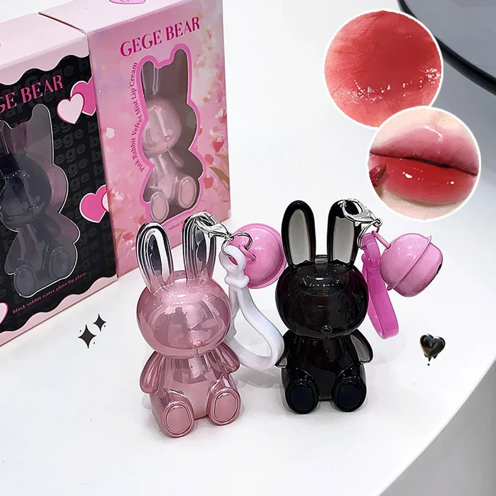 Gege Bear Pink Rabbit Velvet Matte Lip Cream Black Rabbit Water light lip glaze matte mirror pendant lipstick lip gloss
