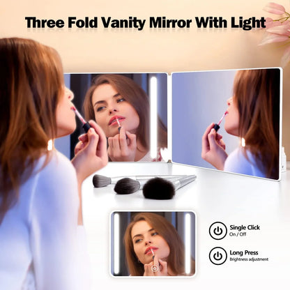 3 Way LED Makeup Mirror for Self Hair Cutting Rechargeable 360° DIY Self Haircut Mirror with Lights and Height Adjustable Hooks