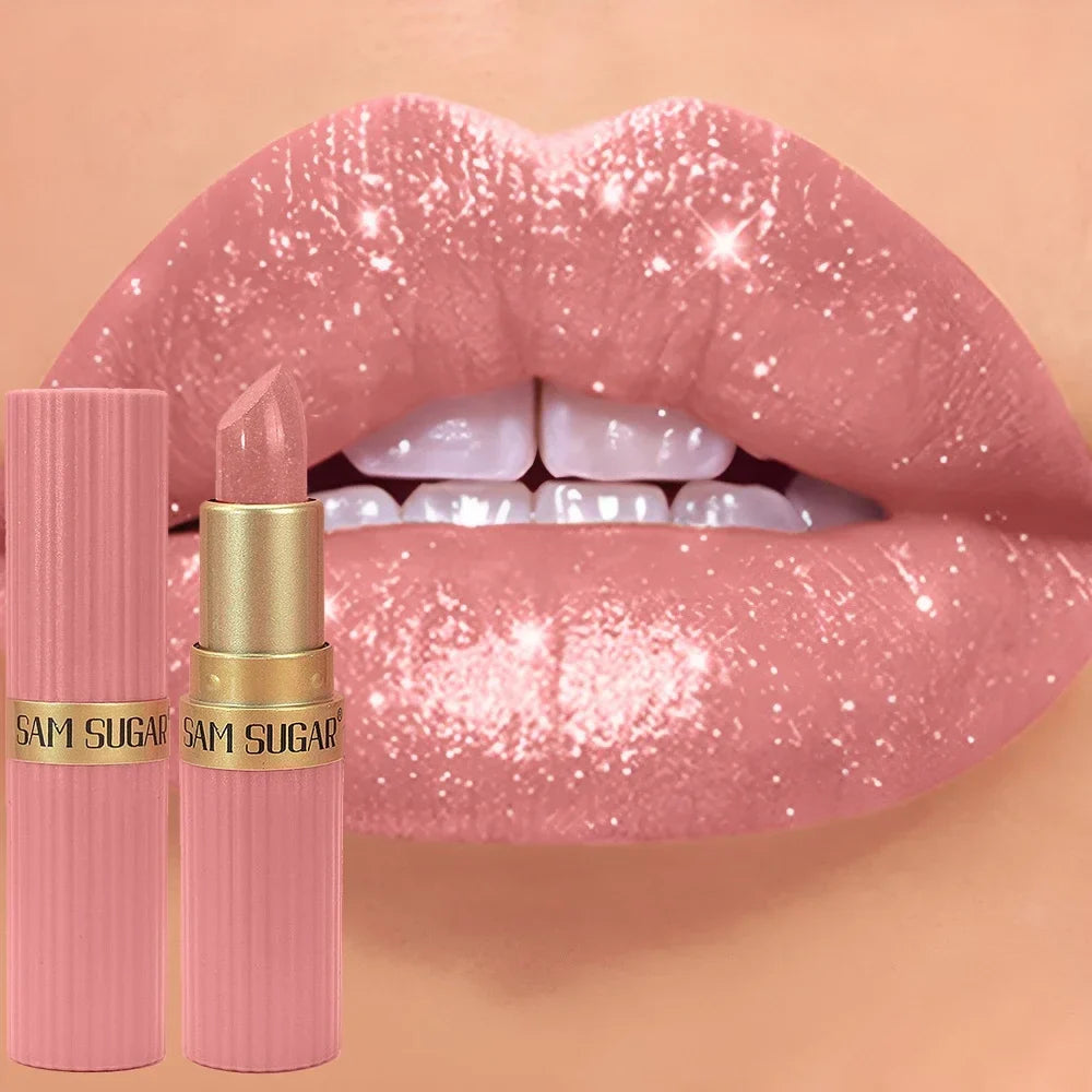 Chocolate Brown Luxurious Metallic Glitter Lipstick Long-Lasting Waterproof Non-Fade Shimmery Pearl Sparkling Lip Gloss Makeup