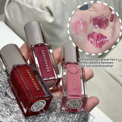 Clear Watery Lip Glaze With Shimmer Herorange Starlight Gloss For Everyday Parties Lightweight Non-Sticky Lasting Brand Lipstick