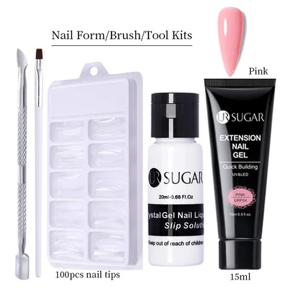 UR SUGAR 15ml Extension Gel Nail Polish Bright Nude White Clear Semi Permanent UV Hard Gel Nails Finger Prolong Gel Varnish Set