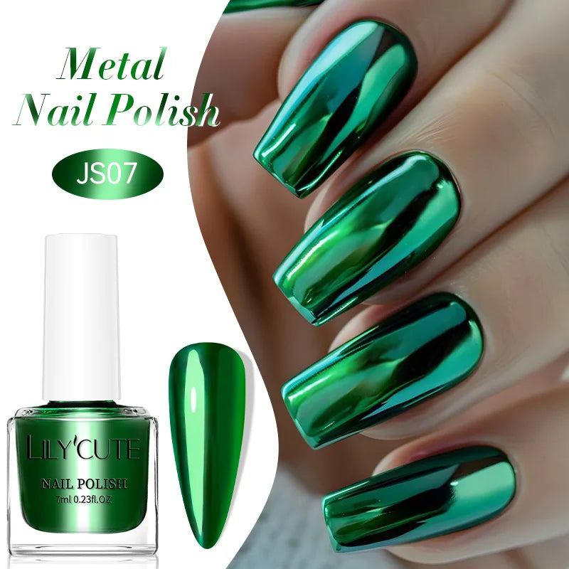 LILYCUTE 7ml  Mirror Metallic Nail Polish No Need of UV LED Lamp Nail Supplies Vernis Red Purple Mirror Effect for Nails