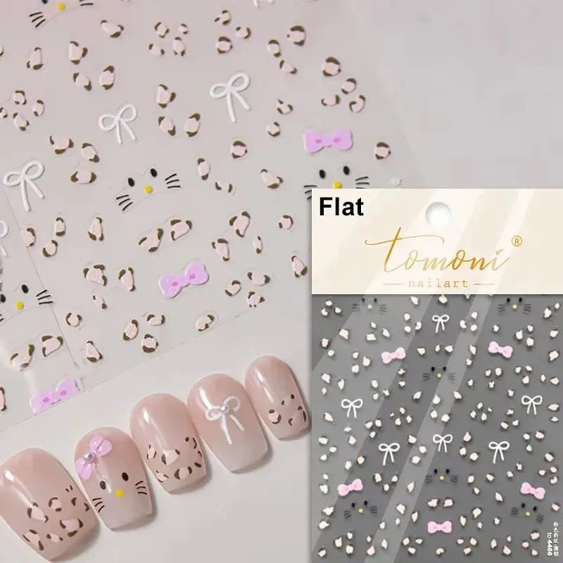 French Leopard Print Bowknot Lace Ribbon Rhinestone Pearl Bow Tie Simple White Black Nail Art Stickers Decoration Manicure Decal