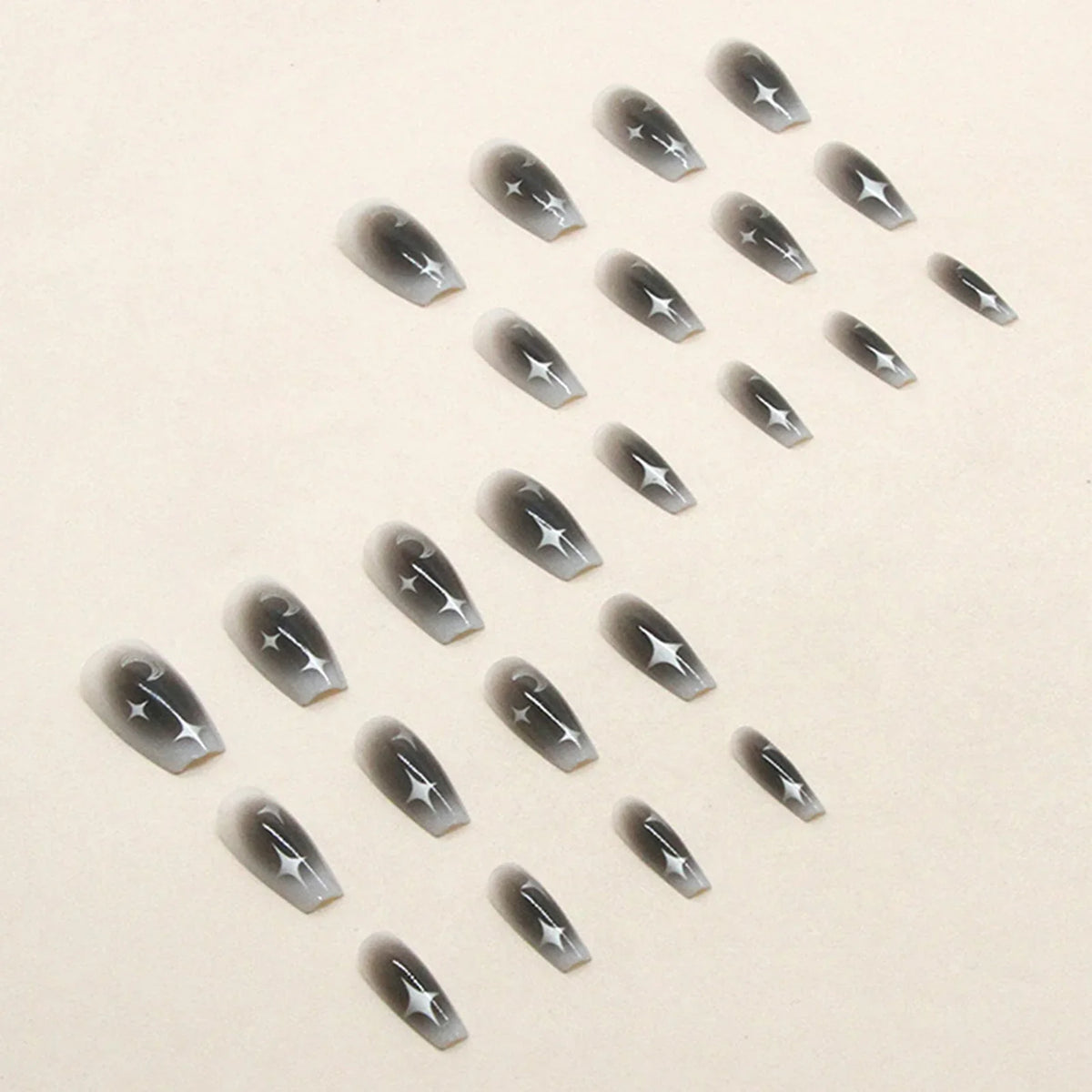 24pcs Y2k Star Press On Nails Gradient Black Mid-length Coffin False Nail Tips Full Cover Moon Designs Fake Nail For Cool Girls