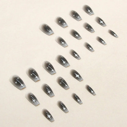 24pcs Y2k Star Press On Nails Gradient Black Mid-length Coffin False Nail Tips Full Cover Moon Designs Fake Nail For Cool Girls