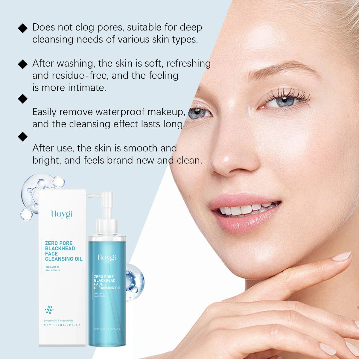 Hoygi 120ml Double Cleansing Gentle Makeup Remover for Face Eyes Soybean Oil Niacinamide No Residue Non Greasy Vegan Cleanser