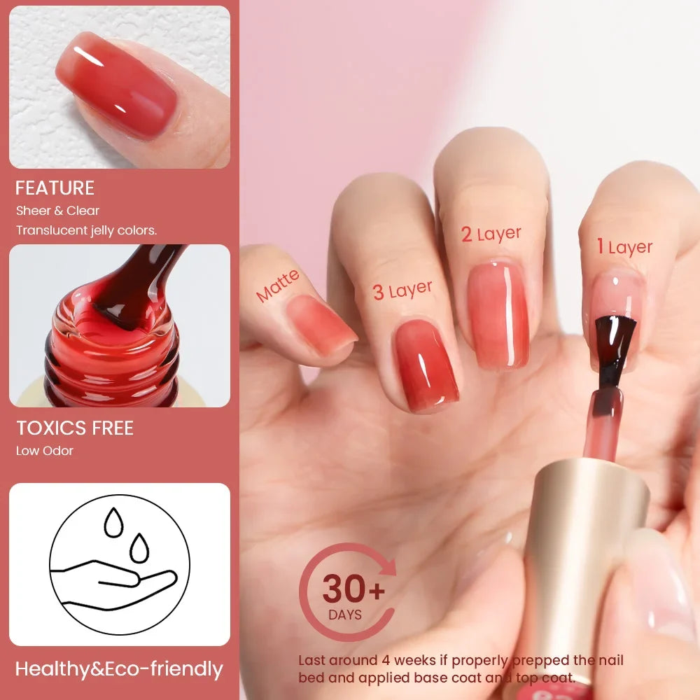 MAYCHAO 12ml Jelly Gel Nail Polish Semi Permanent Top Coat Soak Off UV LED Gel Art Nail Varnish Manicure Long Lasting Nail Gel