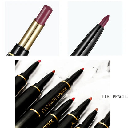 1pcs Matte Lip Liner & Lipstick 2 in 1 Double Ended Waterproof Long Lasting Non-Fading Smooth Velvet Nude Makeup Tool for Women