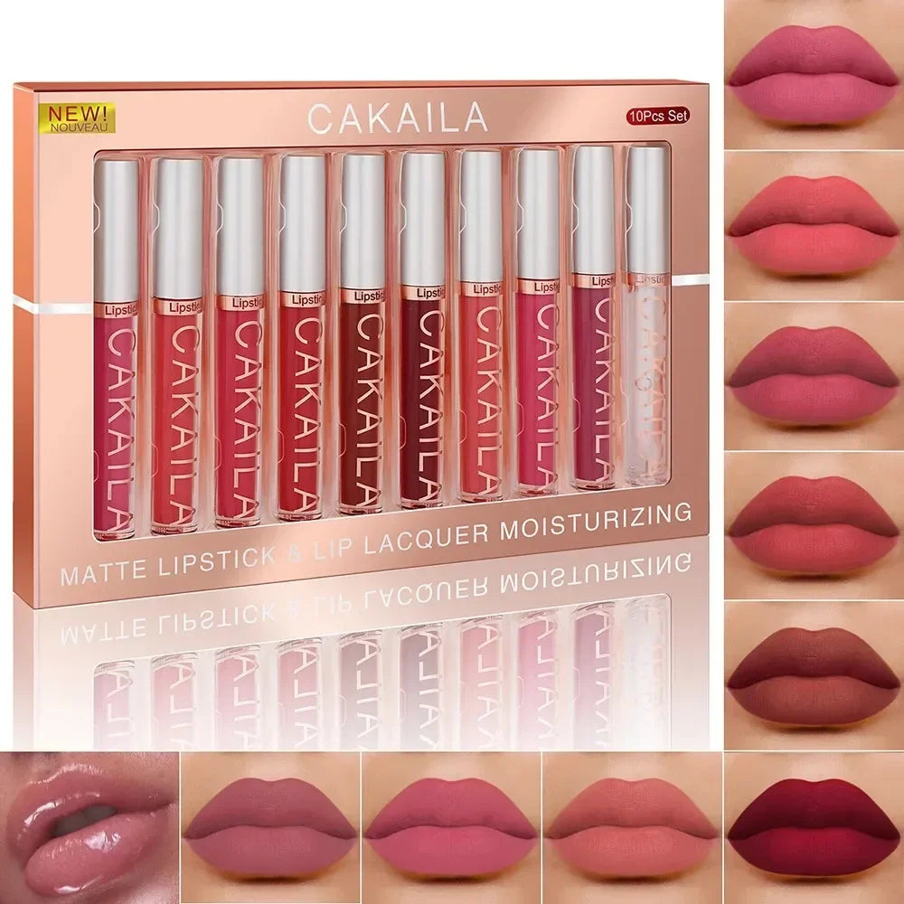 10pcs Nude Lip Gloss Set Matte Velvet Long Lasting Waterproof Korean Lip Tint Moist Liquid Lipstick Women Cosmetic