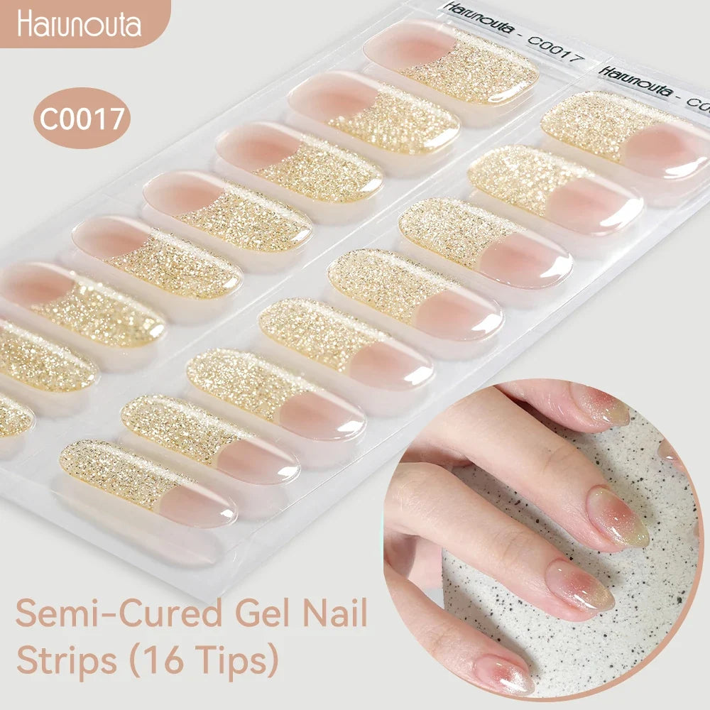 Gradient Auroras Semi Cured Gel Nail Strips Sparkly Shinning DIY Gel Polish Stickers for Nails Works with UV/LED Nail Lamps