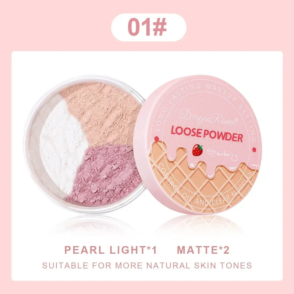3Color Matte Face Loose Powder Waterproof Oil Control Facial Makeup Powder Natural Smooth Pearlescent Setting Powder Brightening