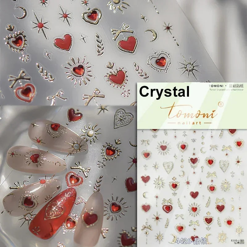 Cat's Eye 5D Gradient European Love Heart Gem Wing Crystal Geometric Colorful Self Adhesive Nail Art Stickers Manicure Decals