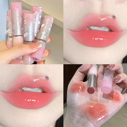 Flowery dish language lip gloss mirror lip glaze beep lip water light lasting makeup not easy to dip cup makeup