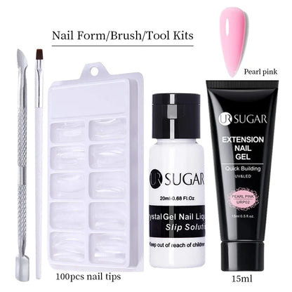 UR SUGAR 15ml Extension Gel Nail Polish Bright Nude White Clear Semi Permanent UV Hard Gel Nails Finger Prolong Gel Varnish Set
