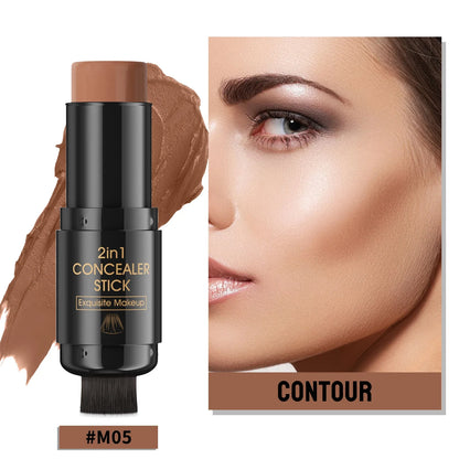 Double-head Face Bronzer Contour Stick Cream Makeup Light Dark Shadow Lasting Concealer Facial Brighten Contouring With Brush