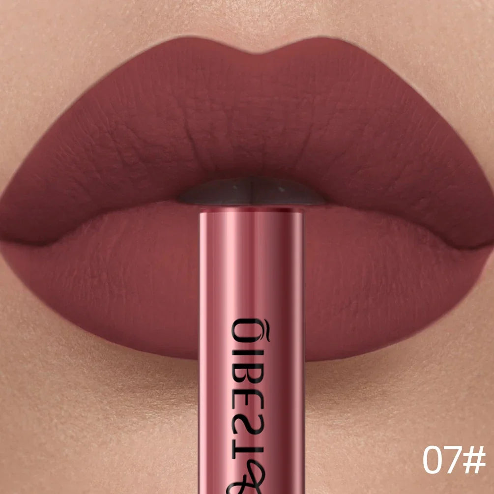 QIBEST Sexy Red Matte Lip Gloss Long Lasting Velvet Liquid Lipstick Lip Makeup Women Beauty Nonstick Cup Waterproof Lipgloss Hot