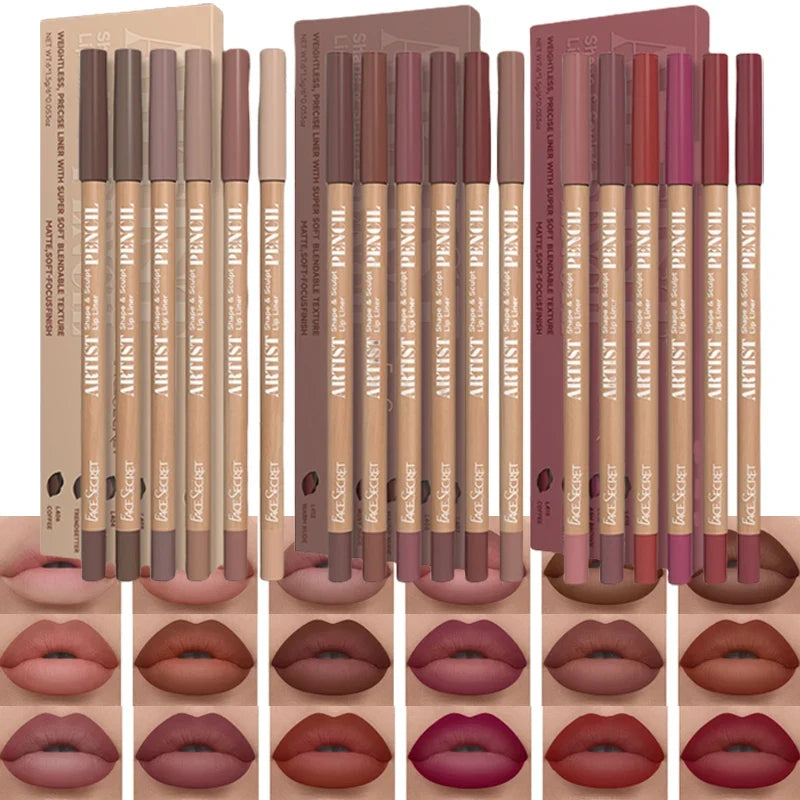 6pcs Face Secret Lip Liner Pencil Set,Ultra-Fine,Smooth Long Lasting Waterproof Matte Velvet,Brown Mixed Color