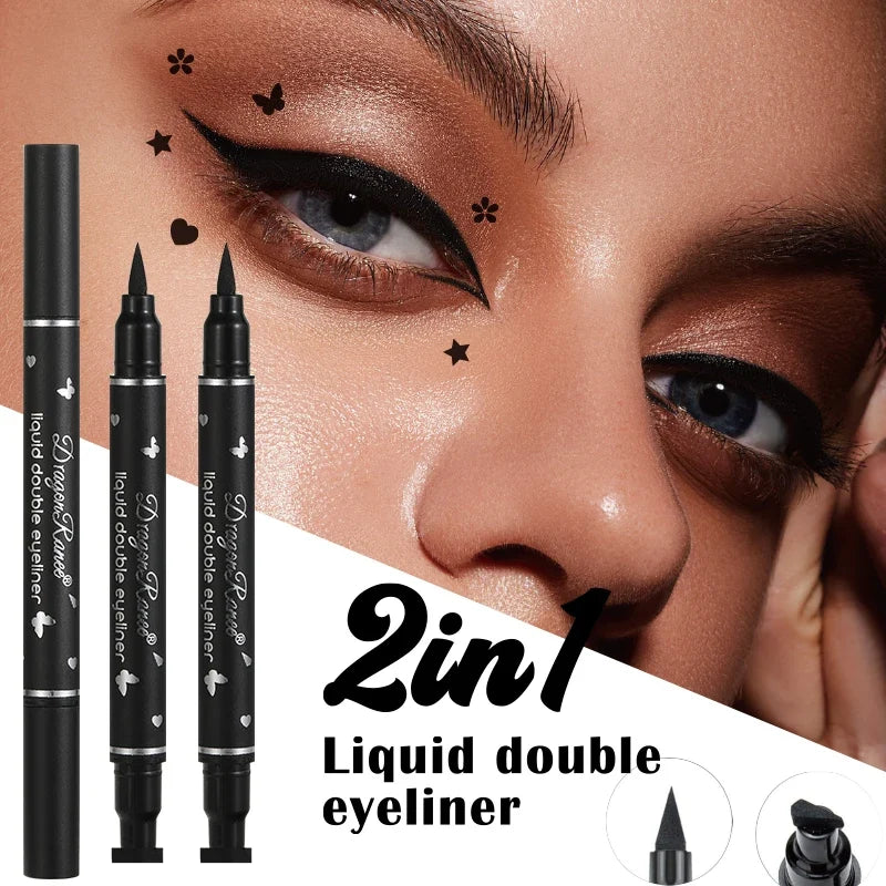 Double-Ended Stamp Eyeliner Waterproof Non-Smudge Eyeliner Liquid Pen Quick-Drying Waterproof Sweat-Proof Not Easy to Smudge Eyeliner Stamp Eyeliner Liquid