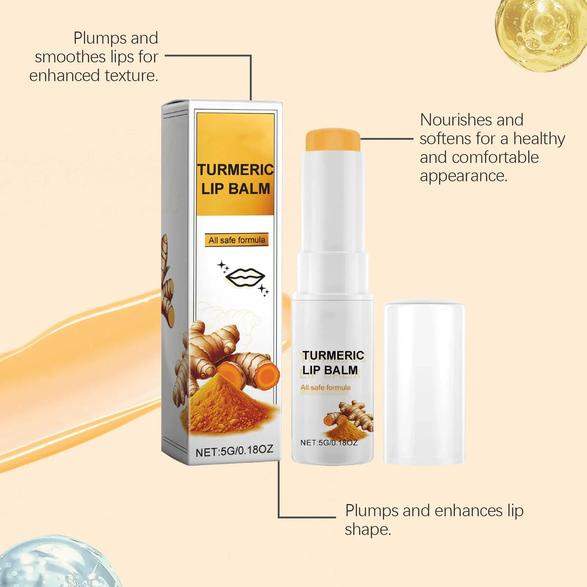 Turmeric Moisturizing Lip Balm Hydrating Protective Barrier Soothing Dry Chapped Lips Long Lasting Natural Formula Lip Care