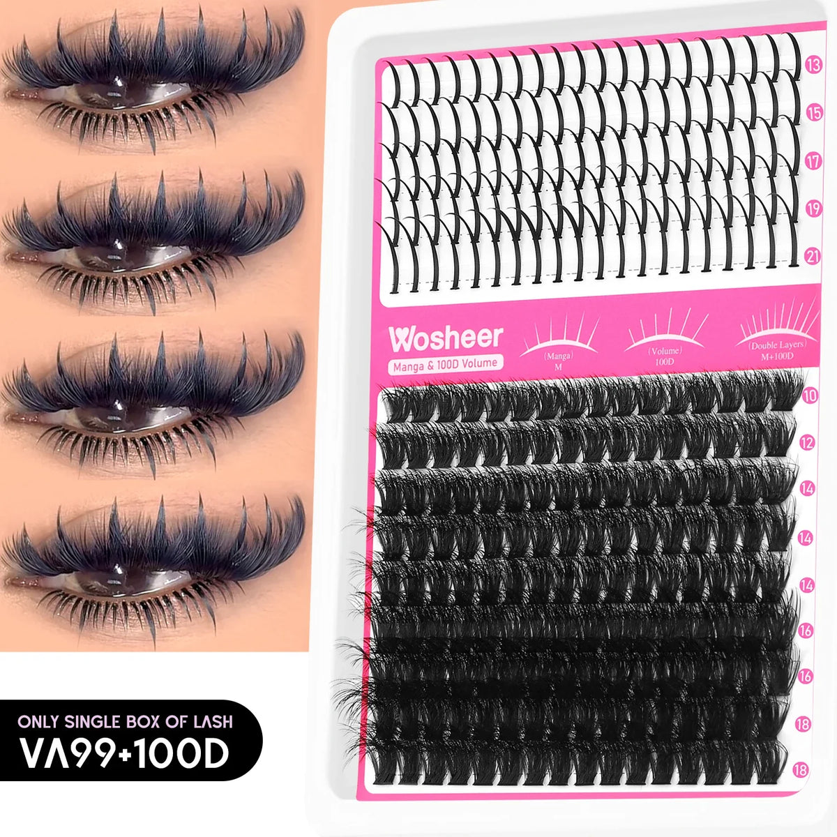 WOSHEER Lash Clusters Kit Lash Spikes Eyelash Clusters Volume Individual Lashes DIY Spiky Lash Extension Manga Clusters Eyelash