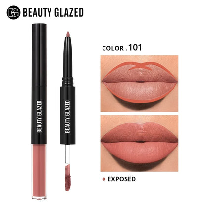 Beauty Glazed 2 In 1 Matte Lipliner Long-Lasting Lipstick Waterproof High Pigment Matte Lip Makeup