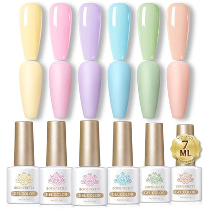 BORN PRETTY 6pcs Crystal Amber Gel Nail Polish Set Jelly Pink Nude Winter Semi Permanent Soak Off UV LED Varnish Manicure Kits