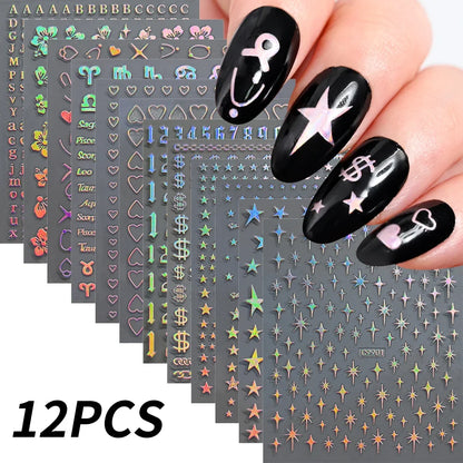 12pcs/set Cute Cartoon Dog/Cat Nail Art Stickers 3D Graffiti Black Cat Dog  Nail Decals 8*10cm Self-Adhesive Cartoon Nail Art Su