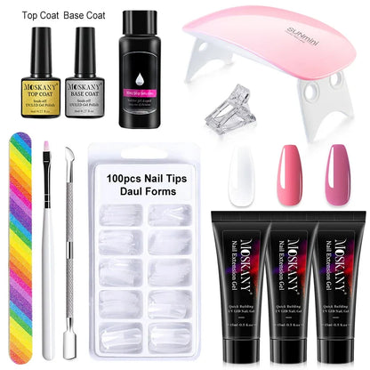 Poly Nail Gel Full Set With 6W LED Lamp Nail Set For Beginner Nail Tips Art 3D Design Decoration Extension Manicure Tools Kit