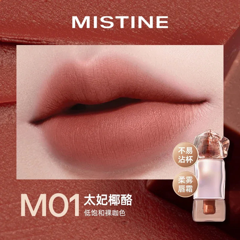 Mistine Lipstick Nude Long Wear Lip Creamy Korean Makeup Matte Lip Glaze Mirror Gloss Lip Jelly Long Lasting 2.9g