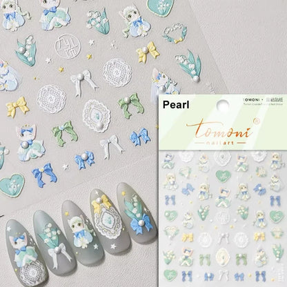 1pcs 5D Japanese Kawaii Bear Nail Art Stickers Brown Cartoon Animals Self-Adhesive Nail Decoration Decals DIY Slider Accessories